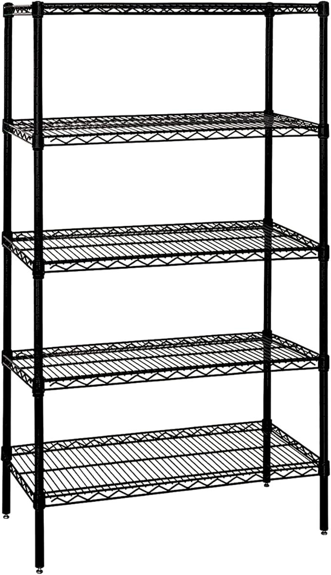 Quantum Storage Systems WR74-1424BK-5 Wire Shelving Starter Kit, 24" W x 14" D x 74" H, 600 lbs Capacity, Carbon Steel, Epoxy Coated, Black, NSF