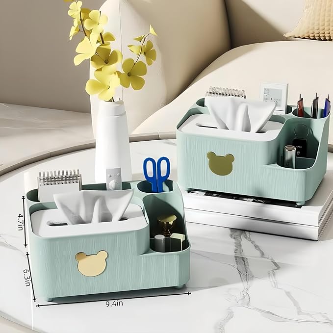 Multifunctional Tissue Box Cover with Storage,Square Tissue Box Holder and Remote Box,Modern Cube Tissue Cover Bedside Organizer for Nightstand End Table.