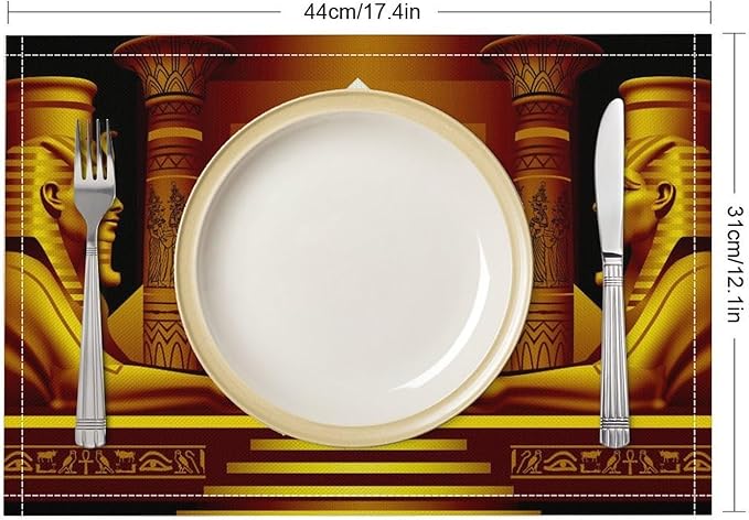 Ancient Egyptian Placemats Golden Egyptian Architecture Pyramid Old History Mural Linen Washable Table Mats Stain Heat-Resistant Desktop Decor Place Mats for Home Kitchen Dining Party 12x18 in 6 Pcs