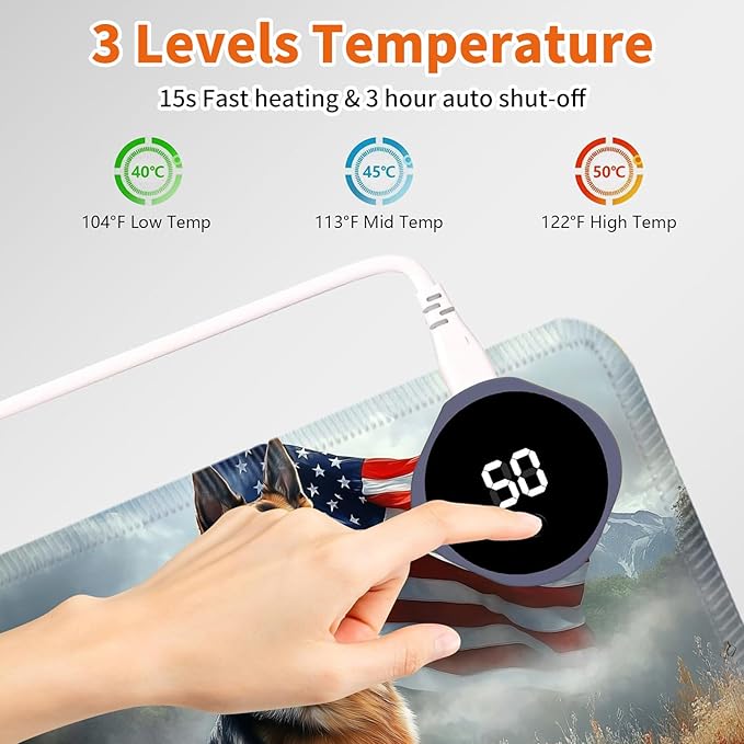Heated Mouse Pad,Warm Desk Pad with 3 Levels Heating & 3 Hours Auto Shut-Off, PU Leather Heated Desk Pad Warmer Pad for Home Office - 31.5 x 13 inch,German Shepherd Flag