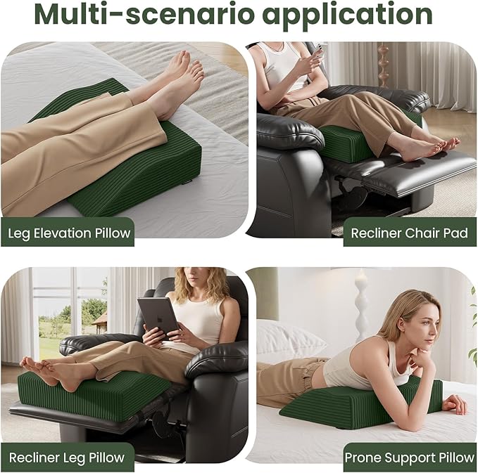 idee-home Recliner Leg Rest Cushion, Recliner Footrest Extender Pillow with Removable Corduroy Cover, Multi Purpose Ergonomic Foot Pillow Back & Lumbar Support Cushion for Bed Sofa Couch, Green
