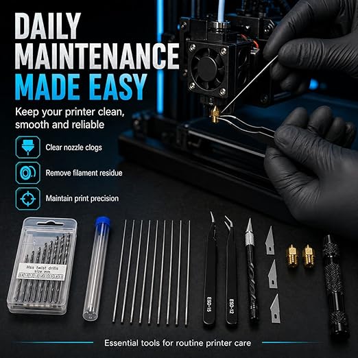 3D Printer Tool Kit Accessories - 58 Pcs Solve 99% Print Failures Clean Maint - with Scraper Brush Pliers Needles Cutter Pouch - for Unclog Nozzle Support Removal Model Finish - for All FDM Printers