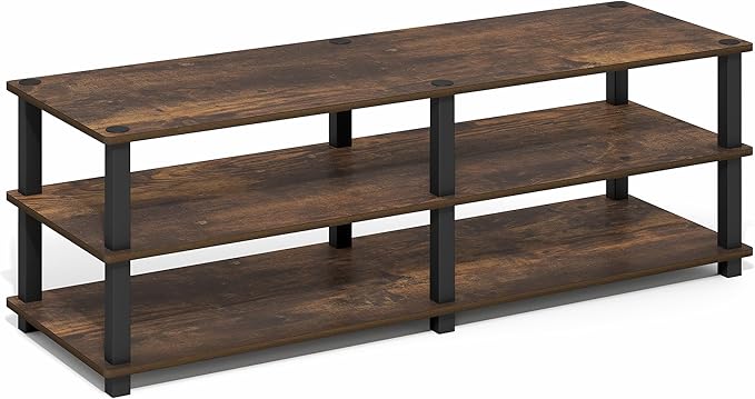 Furinno Turn-S-Tube Toolless Assembly 3-Tier TV Stand, Entertainment Center for TV up to 46 Inch, Wide Printer Stand with Storage Shelf, for Living Room, Bedroom, Amber Pine