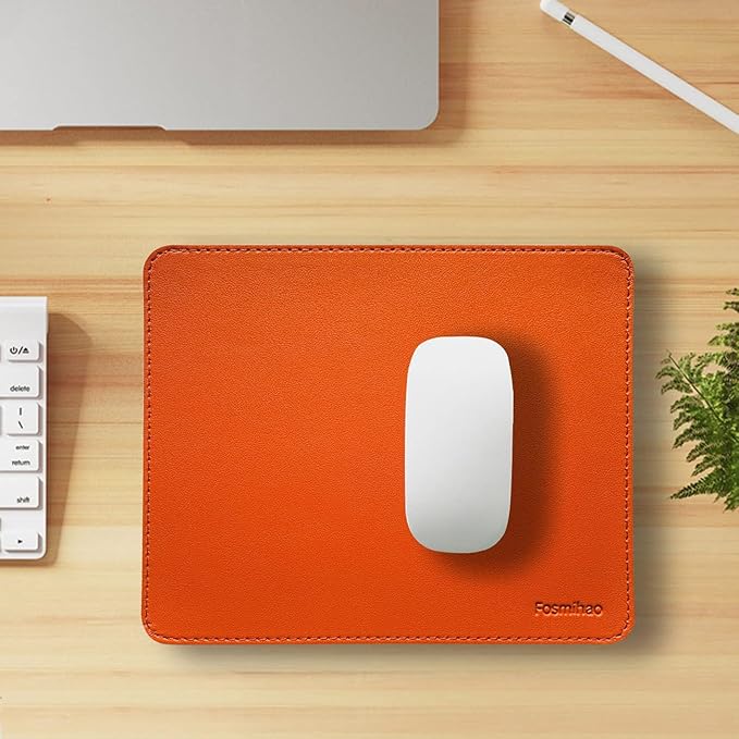 Leather Double Side Mouse Pad With Stitched Edge - Waterproof Ultra Thin for Computers, Laptop, Office & Home, 10.2 x 8.3 Inch, 1 Pack (Orange)