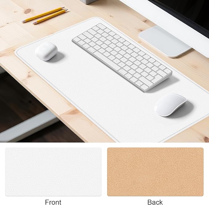 Leather Mouse Pad with Stitched Edge, Waterproof Gaming Mouse Mat for Computers, Laptop, Office & Home (White, 33"*13")