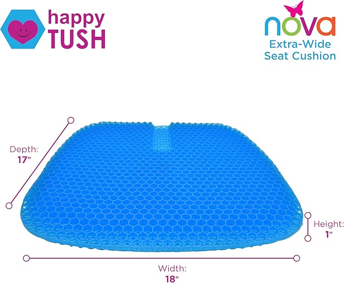 NOVA Extra Wide Cooling Gel Seat Cushion 17” x 18” – Breathable Honeycomb Design for Pressure Relief, Non-Slip Chair Pad with Handle for Office Chair, Car & Wheelchair