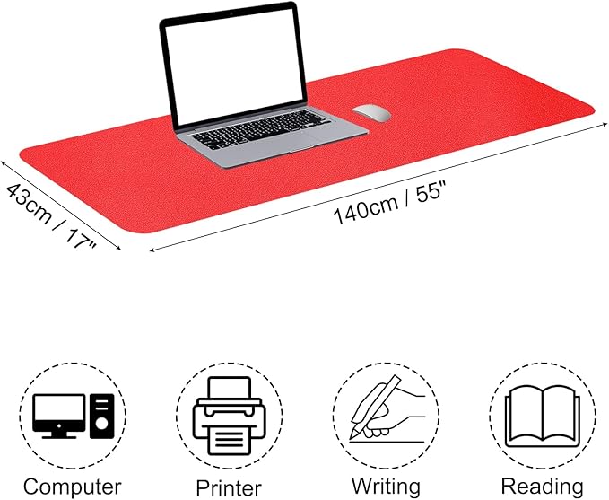 PATIKIL Large Desk Mat, 55"x17" Non-Slip Waterproof PU Leather Desk Pad, Dual Sided Desktop Protector Cover for Office Home Work Study, Red