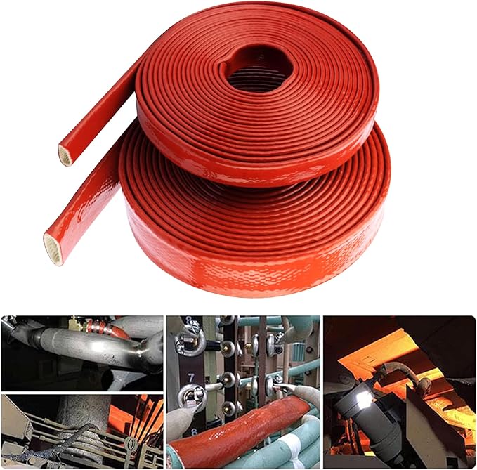 Heat Shield Fire Sleeve Silicone Coated Fiberglass 3/4" ID x 5FT for Automotive Hose Lines Wires& Electrical Wiring (Red)