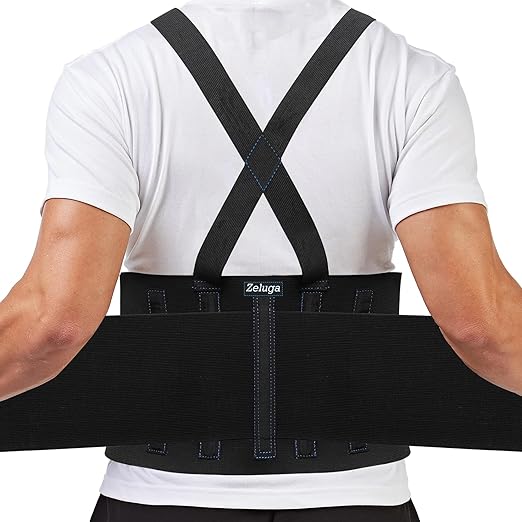 Zeluga 20-541 Industrial Work Back Brace, Back Support Belt with Suspenders, Lower Lumbar Support for Heavy Lifting, Removeable Straps, L/XL