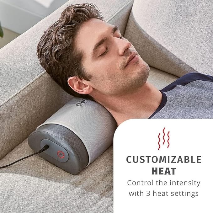 Homedics Lumbar Support Pillow with Ergonomic Design for Better Posture and Heat for Ultimate Comfort, 3 Electric Heat Settings with 30-Minute Auto-Off, Adjustable Strap for Office or Home Chair, Grey