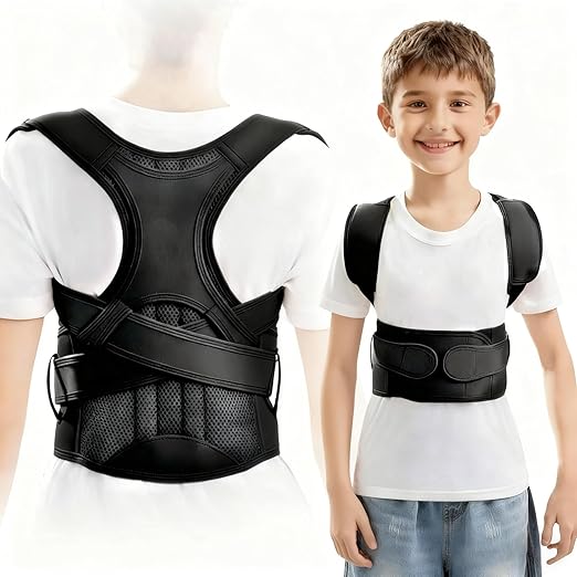 Kids Back Brace Posture Corrector for Boys Girls Teen Youth, Adjustable Upper Back Straightener Lumbar Support Belt for Children Teenager Hunchback Scoliosis Pain Relief Spine Corrector (Black, Large)