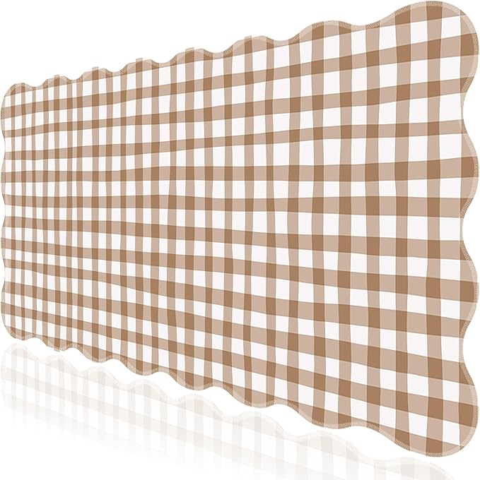 L-SPOUTTO Brown Checkered Mouse Pad,Cottagecore Scalloped Desk Mat XXL Large Cute Gingham Gaming Mousepad,35.4x15.7in Non-Slip Keyboard Pad Waterproof Desktop Mat for Laptop Computer Game Home Office