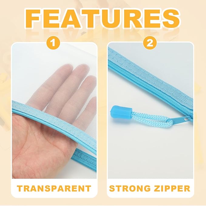 PATIKIL B6 Mesh Zipper Pouch Bags, 5 PCS Mesh Bags with Zipper Plastic Storage Pocket for Organizing File Beads Office Home Supplies, 11.5x23cm, Sky Blue