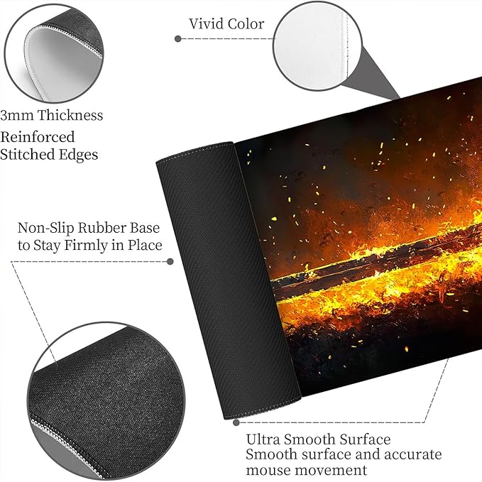 Sword Extended Mouse Pad Fire Combustion Fantasy XL Mouse Pad Large Mousepad Extended Laptop Keyboard Mat Gaming Desk Pad Mouse Mat for Office Desktops, Home Workstations, and Laptops 31.5x11.8 Inch
