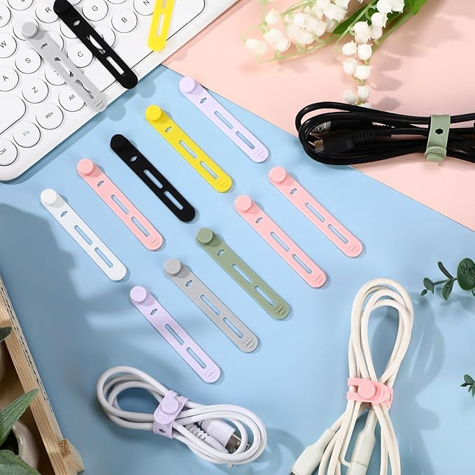 Tellegloww 42 Pcs Silicone Cable Ties Reusable Cord Organizer Adjustable Data Cable Wraps for Earphone Phone Charger Computer Cord Management Straps Travel Essentials(Multicolor,3.15 Inch)
