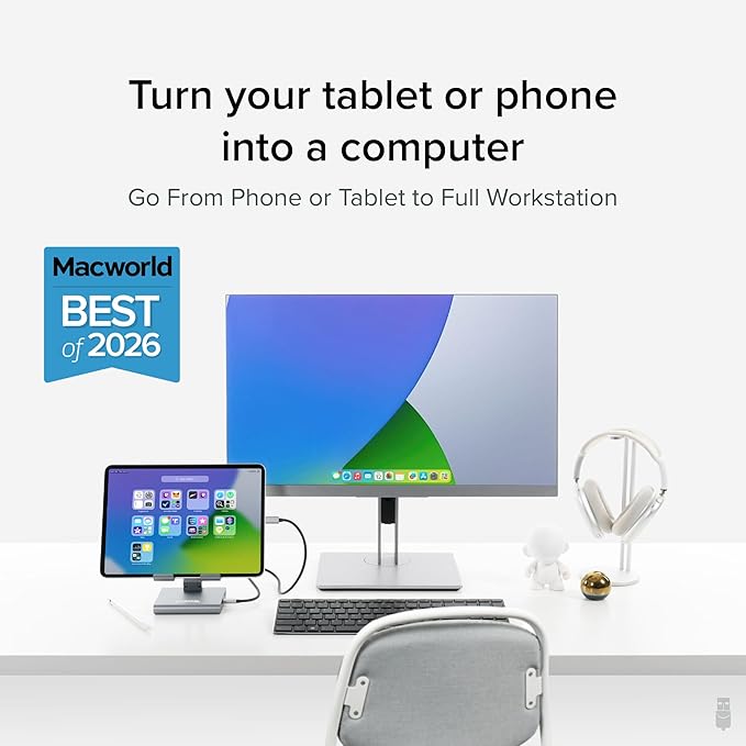 Plugable 8-in-1 USB C Hub for iPad with Stand, 100W Pass-Through Charging, USB C Docking Station for iPad, 1x HDMI, 2X USB, Audio, SD, Driverless, Compatible with Windows, iPadOS, Phones, Tablets