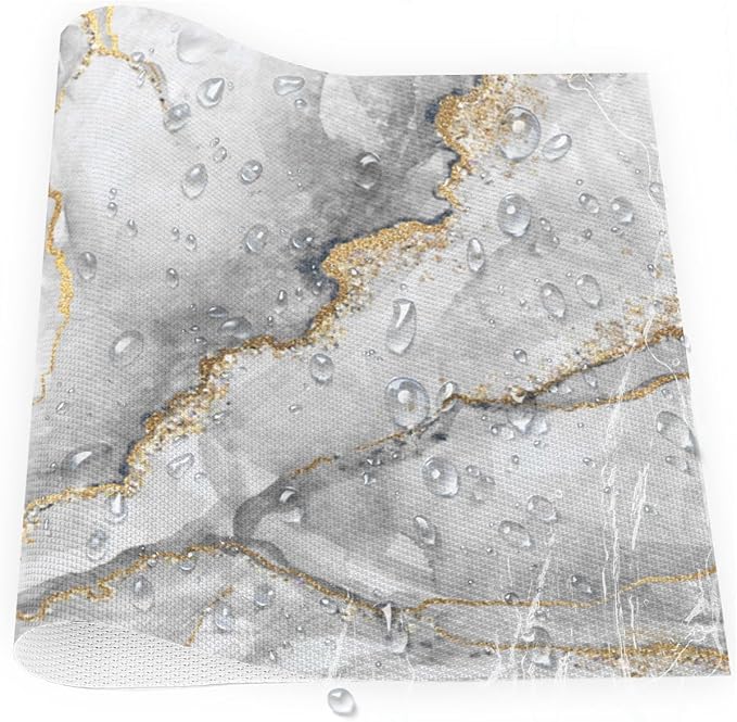 Placemats Set of 4 Heat-Resistant Rectangle Place Mats Grey Gold Marble Washable Plastic PVC Dining Table Mat Non-Slip Wipeable Woven Vinyl Placemat for Kitchen Patio Table Decor