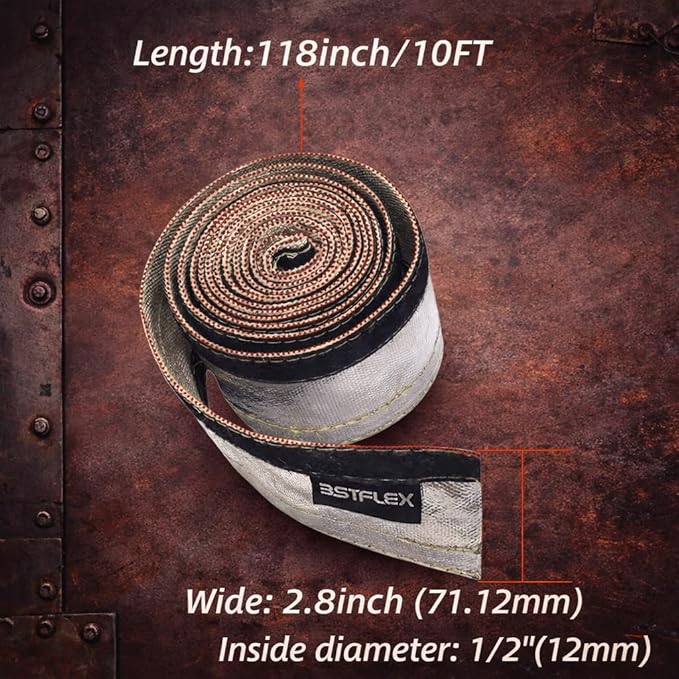 Aluminized Wire Heat Shield 1/2" I.D.x 10FT for Hose Lines & Electrical Wiring, Heat Shield Wrap Automotive for Exhaust and High-Temperature Pipes with 10 Pcs Stainless Steel Ties
