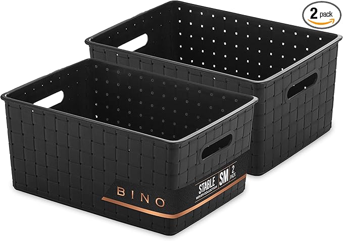 BINO | Plastic Storage Baskets Small - Black | THE STABLE COLLECTION | Multi-Use Storage | Rectangular Cabinet Organizer | Baskets For Organizing with Handles | Home Office Organization and Storage
