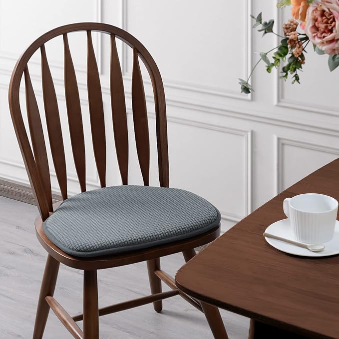 Shinnwa Windsor Chair Cushions 4 Pack, Non Slip Kitchen Seat Cushion, Farmhouse Chair Pads for Dining Room, Set of 4, 17 x 15.5 inches, Grey