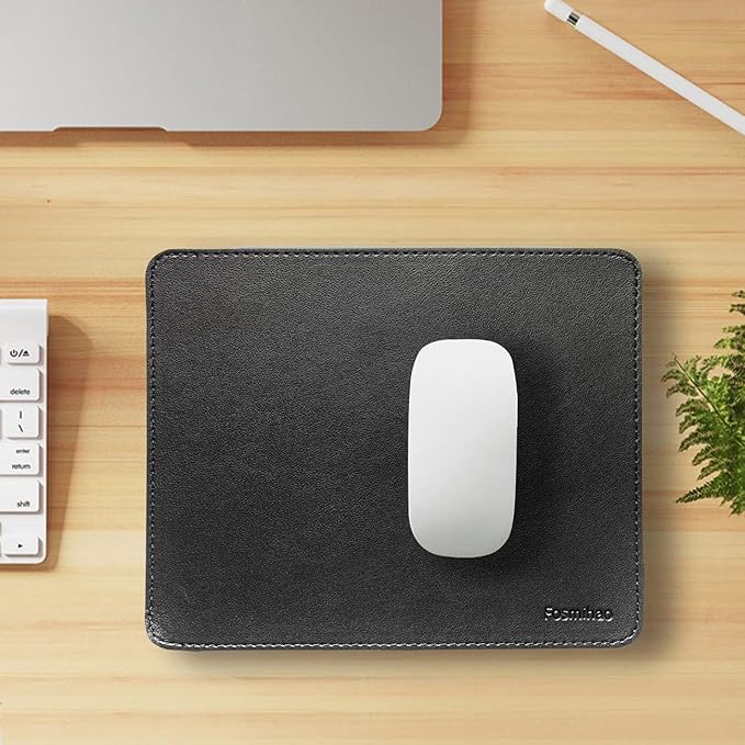 Leather Mouse Pad - Wood Mouse Pad, Double Side Mouse Pad with Stitched Edge, Waterproof Ultra Thin Mouse Pad for Computers, Laptop, Office & Home, 10.2 x 8.3 Inch, 1 Pack (Black)