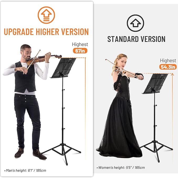 CAHAYA Portable Sheet Music Stand: Dual Use Desktop Book Holder Folding Lightweight Extra Stable Reinforced with Carrying Bag and Clip for Students Musicians Height Adjustable up to 67" CCMS0305
