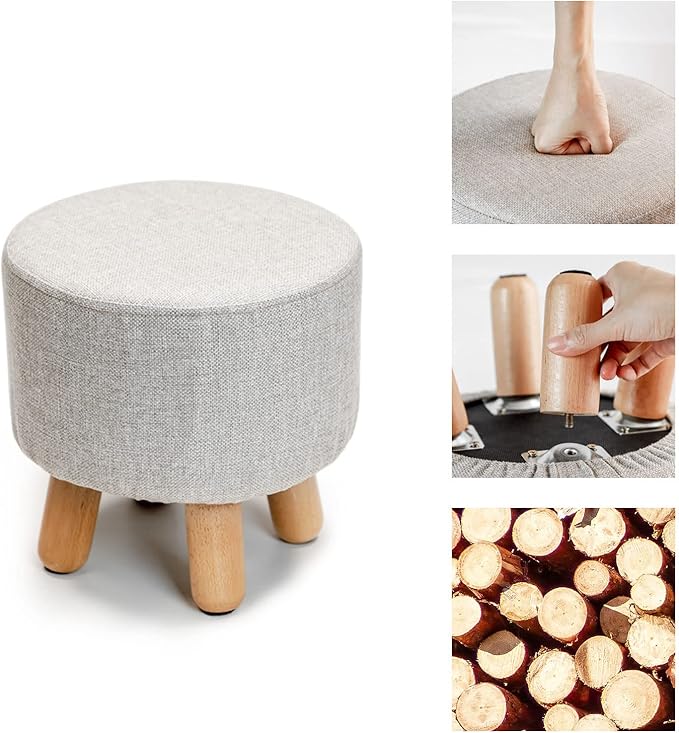H&B Luxuries Fabric Round Padded Ottoman Foot Rest Stool