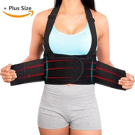 Plus Size Back Brace for Men Lower Back Heavy Lifting with Suspenders, Back Support Belt for Work, Lower Back Brace with Lumbar Support for Back Pain Relief, Construction Warehouse Moving Belt, 4XL