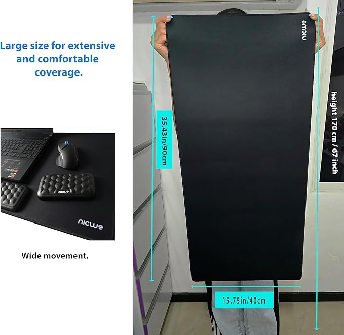 XXL Desk Pad – Large Micro Woven Cloth Mouse Pad with Non‑Slip Rubber Base, Waterproof, Double‑Stitched Edges – 35.4 x 15.75 in (Black)