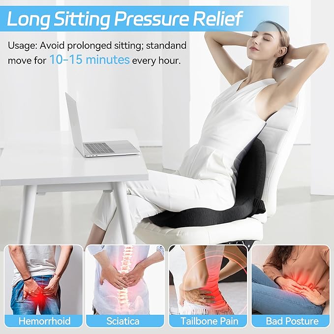 Truck Driver Seat Cushion, Memory Foam L-Shaped Ergonomic Cushion for Office Chairs, Comfort & Support for Long Sitting