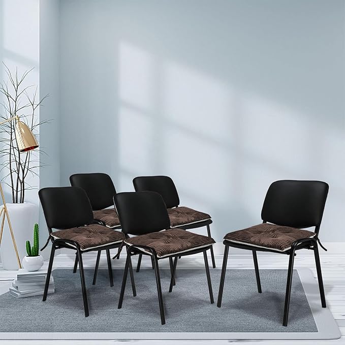 Office Stacking Chair Cushion with Ties, Corduroy High Density Foam Non-Slip Kitchen Seat Cushion, Square 17" x 17" Indoor Dining Chair Pads, Brown, 1 PCS