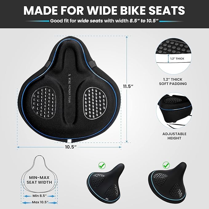 X WING Bike Seat Cover Padded with Memory Foam, Bicycle Saddle Soft for Men Women, Comfort Exercise Cycle Seats Cushion Padded Fits Stationary Bikes, Spin, for Indoor and Outdoor Cycling
