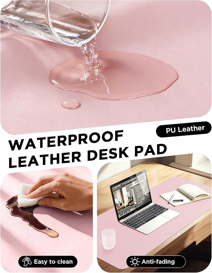 YSAGi 55" x 17" Large PU Leather Desk Mat for Keyboard and Mouse - Waterproof Non-Slip Desk Pad Protector for Office, Home, Writing Desk, Pink