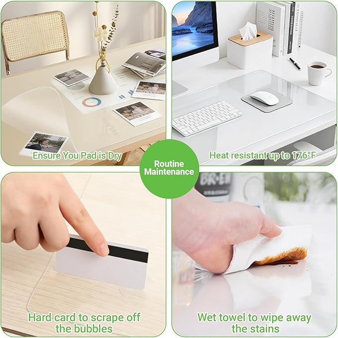 Clear Desk Mat, 23.6"x15.7" Anti-Slip Desk Protector, Waterproof Scratch Resistant Mat, Easy Clean for Office Makeup Pet Feeding