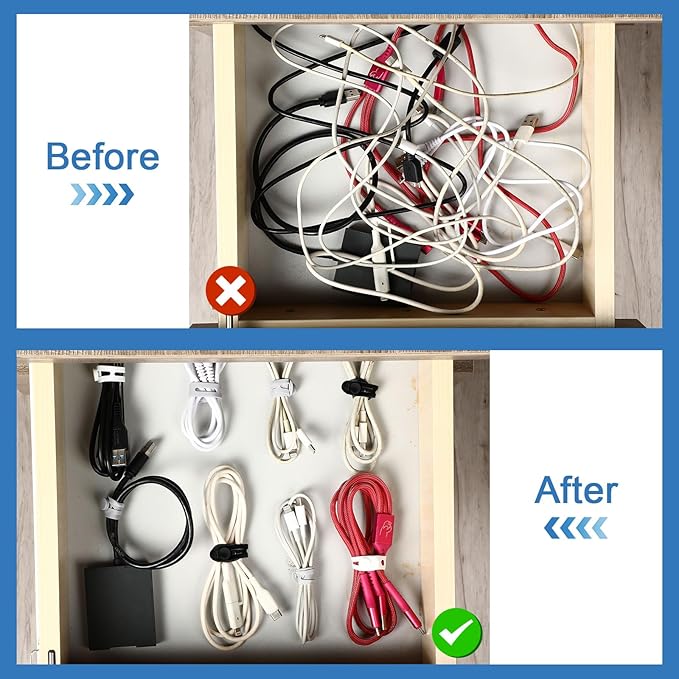 Tellegloww 42 Pcs Silicone Cable Ties Reusable Cord Organizer Adjustable Data Cable Wraps for Earphone Phone Charger Computer Cord Management Straps Travel Essentials(Black, White, Gray,3.15 Inch)