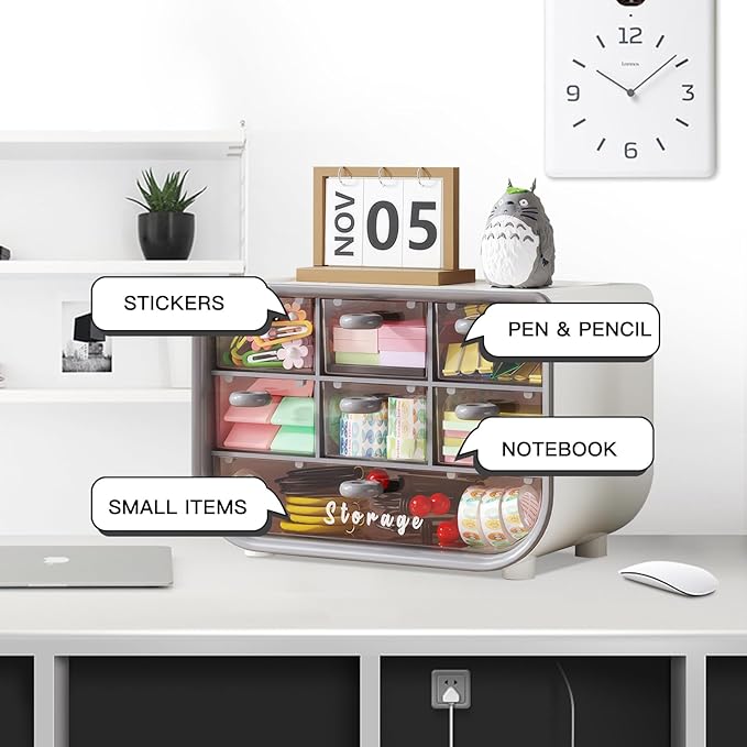 2026 Latest Mini Small Office Desk Organizer with 7 Drawers, 3 Tiers Stackable Desktop Drawers for Hand Storage and Organization, Office Fixed Makeup Organizational Set for Office and School (Gray)