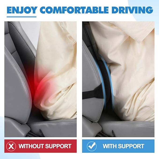 AceOrbit 2 Pcs Lumbar Support Pillow for Car Memory Foam for Low Back Pain Relief Adjustable Straps Back Support Pillow for Driving, Office Chair, Wheelchair,SUV, Truck, RV