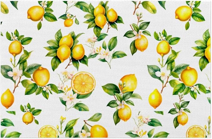 Placemats Set of 4 Heat-Resistant Rectangle Place Mats Tropical Lemon Washable Plastic PVC Dining Table Mat Non-Slip Wipeable Woven Vinyl Placemat for Kitchen Patio Table Decor