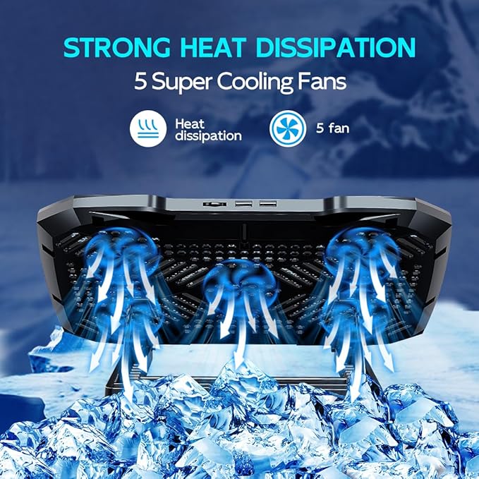 AIMIUZI Laptop Cooling Pad Laptop Cooler Stand, Laptop Fan Cooling Pad for 12-15.6 Inch Laptop Notebooks, 5 Quiet Fans, 5 Angle Adjustable Laptop Cooling Stand (Black)