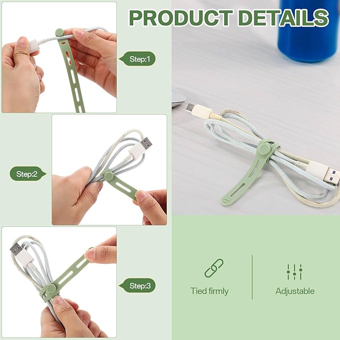 Tellegloww 42 Pcs Silicone Cable Ties Reusable Cord Organizer Adjustable Data Cable Wraps for Earphone Phone Charger Computer Cord Management Straps Travel Essentials(Multicolor,5.12 Inch)