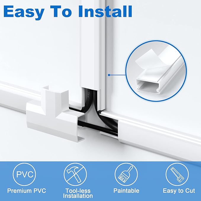 ZhiYo Wall Cable Hider, Cord Hider to Hide 3-4 Cords, Self-Adhesive TV Wire Hider for Wall, Cable Management Kit, Wire Raceway White, 102in 6 x L17in, Paintable Cord Concealer, W1.2in x H0.6in