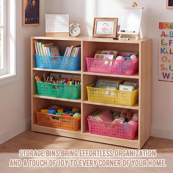 Geetery 6 Pack Classroom Storage Baskets with Handle 14''x10'' Paper Tray Holds A4 Turn in Trays Plastic Paper Baskets Desk Organizer Bin for Classroom, Library, Office, Home (Translucent Colors)