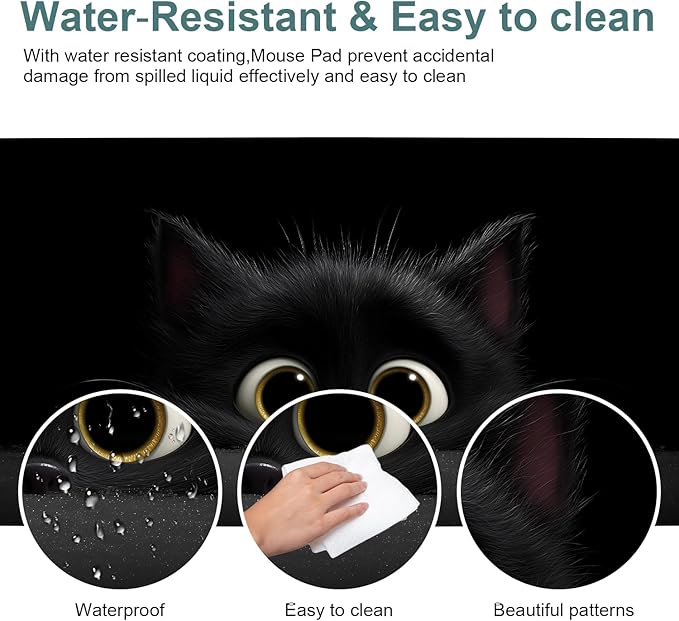 Cat-Inspired Extended Gaming Mouse Pad 35.4 x 15.7 Inch – Large Desk Mat for Gaming, Office Work, and Study, with Non-Slip Rubber Base, Smooth Cloth Surface, and Stitched Edges