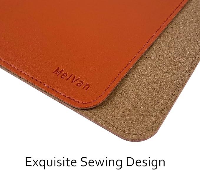 MelVan PU Leather Mouse Pad with Stitched Edge, Wood Mousepad, Waterproof Gaming Mouse Pad Mat for Computers, Laptop, Office & Home, 10.2" x 8.3", 1 Pack (Orange)