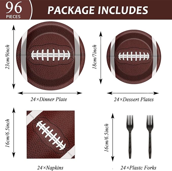 Football Party Plates and Napkins Supplies Set for 24 Guests, Disposable Sports Football Tablecloths Decorations for Football Tailgate Game Day Birthday Party Favors