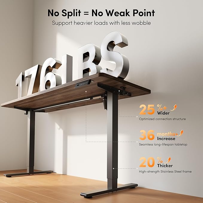 FEZIBO One-Piece Standing Desk, 55"x24" Seamless Tabletop Electric Height Adjustable for Home Office, Study Rooms & Multi-Device Workstations, Black Walnut