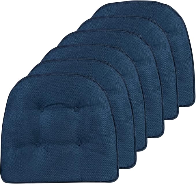 Klear Vu Omega Non-Slip Chair Cushions, Assembled in USA, U-Shaped Skid-Proof Seat Pads for Dining Room, Kitchen, Office, 15"x16" 6 Pack Linear Indigo Blue 6 Count