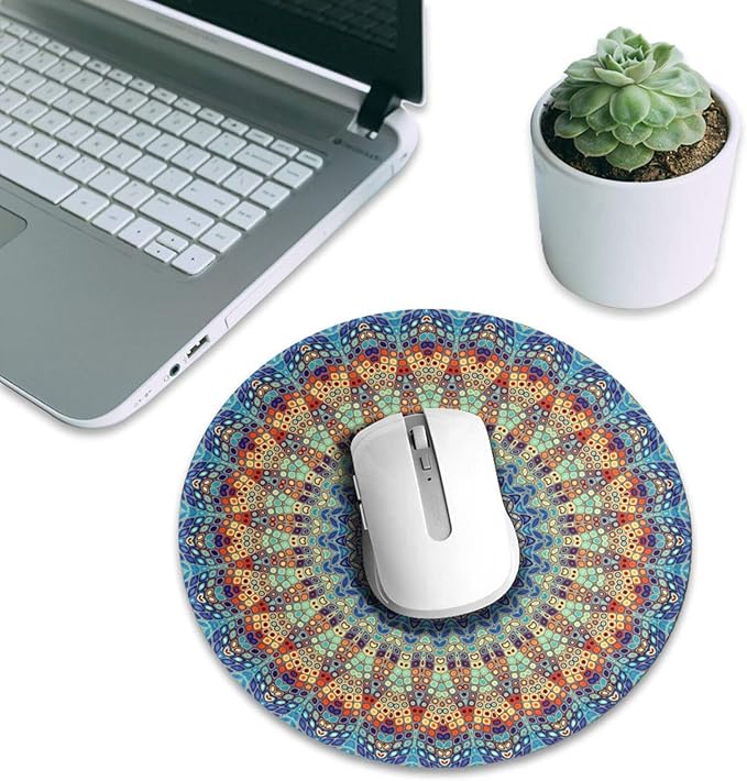 Mandala Round Mouse Pad Premium Textured Mouse Mat Washable Mousepads with Extended Stitched Edges Non Slip Rubber Base Small Mousepad 7.9 * 7.9 * 0.12 Inches