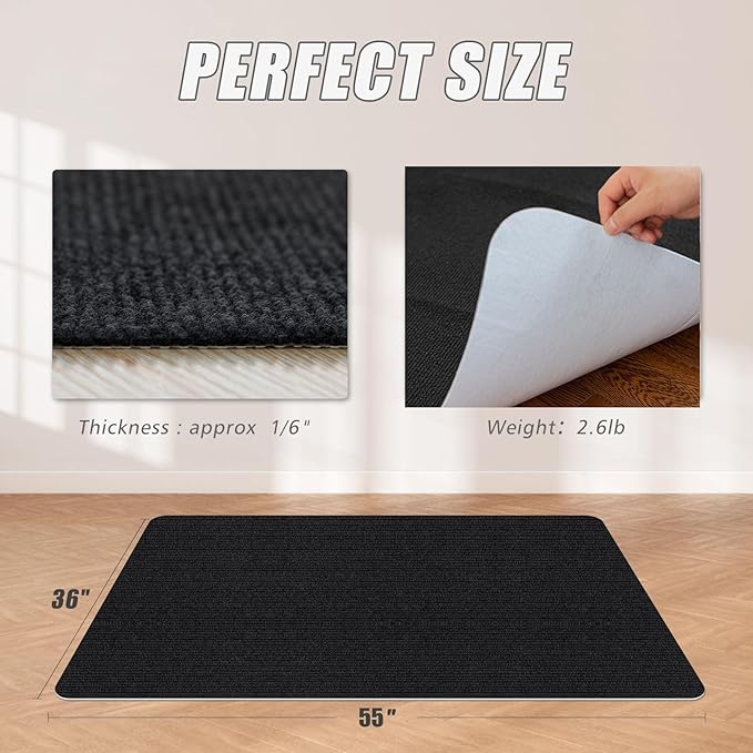 Sycoodeal Office Chair Mat for Hardwood Floor,Office Computer Gaming Chair Mat for Tile Floor,Large Floor Protector Rug,Anti-Slip,Easy to Clean,Pure Black(55"x36")