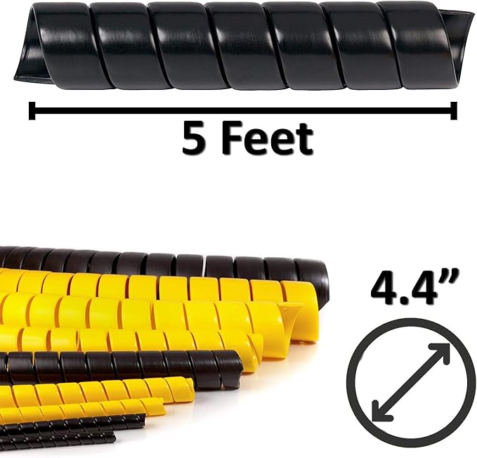 Electriduct 4.4 Inch Heavy Duty Spiral Wrap HDPE Flexible Plastic Cable Sleeve Hose Protector 5 Feet - Black